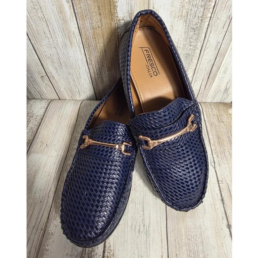 Fresco Italia Kids Navy Blue Woven Horsebit Loafer KDLOF-10B Size 13 Dress Shoes